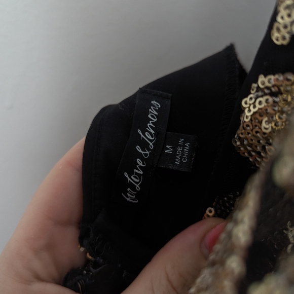 For Love And Lemons gold black sheer glitter sequin fringe Colette mini dress - Picture 4 of 6